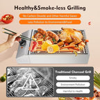 Electric Indoor Grill 1800W, 2 in 1 Smokeless Indoor Stainless Steel Grills with Non-stick Removable Grill & Grease Catcher Tray, 122-302°F Temperature Control Portable Flat Top Korean BBQ Grill