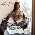 Tea Bag Organizer - White Bamboo Tea Box Organizer Storage Box, Tea Bag Holder with Acrylic Window, Magnetic Lid Keeps Tea Bags Fresh - Tea Organizer Caddy (Tea Not Included) Christmas Gift