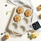 Socisen 2 Packs 6 Cups Silicone Muffin Pan with Metal Reinforced Frame Jumbo Size Cupcake Pan Tray Egg Bites Silicone Circle Cookie Molds Muffin Tin Tart Pans Large Big Baking Sheet Set for Breakfast