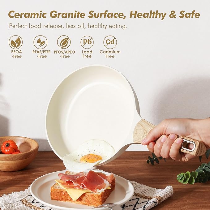 SENSARTE Ceramic Cookware Sets, Pots and Pans Set Non stick, Granite Induction Cookware, Non toxic Healthy Non Stick Kitchen Cooking Set, with Frying Pans Set, PFAS PTFE PFOA PFOS Free,14 Pcs