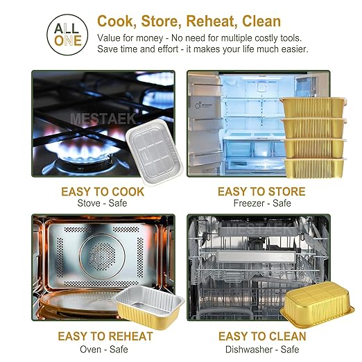 6" x 4" Heavy-Duty Aluminum Foil Pans with Lids, 25oz, 5 Pack – Extra Thick Disposable Foil Containers for Oven, Grill, Baking, Freezer & Food Storage