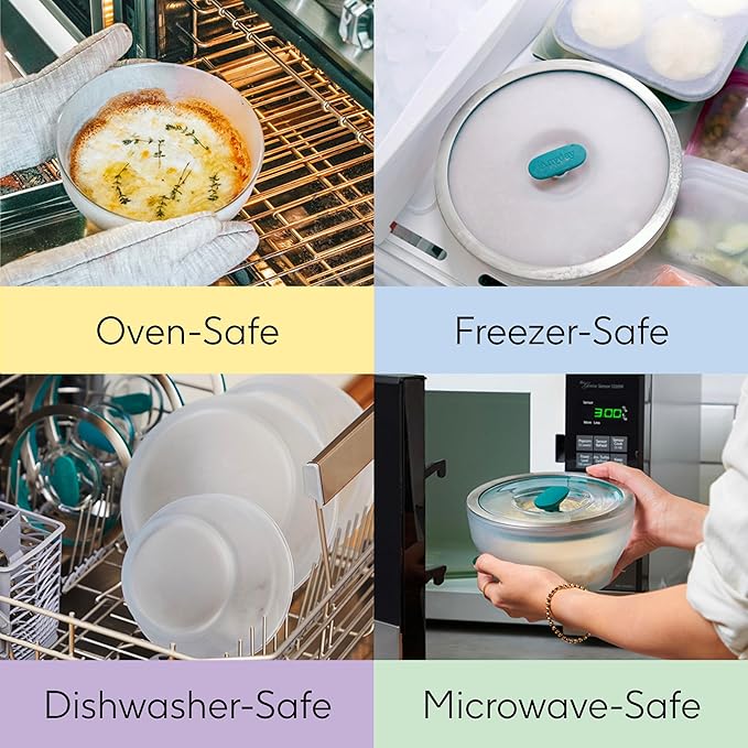 Anyday 2-Pack (4-Cup Deep) Glass Food Storage with Glass Lids | Plastic-Free Meal Prep & Microwave Cookware | Stackable Airtight Storage Container with Vented Lid for Microwave-Safe Reheating
