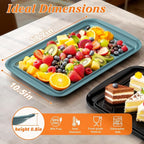 Serving Trays for Party - Set of 4, Large Serving Platters for Raw and Cooked Food, Dishwasher Safe, 17×10.5-inch Stackable Plastic Party Supplies for Grilling, BBQ, Meal Prep (Green, Black)