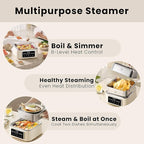 Electric Food Steamer 12.7 QT, Double-Tier 8-in-1 Vegetable & Meal Steamer, Stainless Steel, Timer & Keep Warm, Boil-Dry Protection, Healthy Cooking Kitchen Steamer