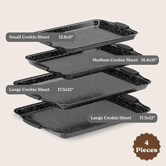 Country Kitchen Nonstick Stackable Bakeware Set - Heavy Duty, Durable, Easy Release Baking Set, Black, 4 Pcs