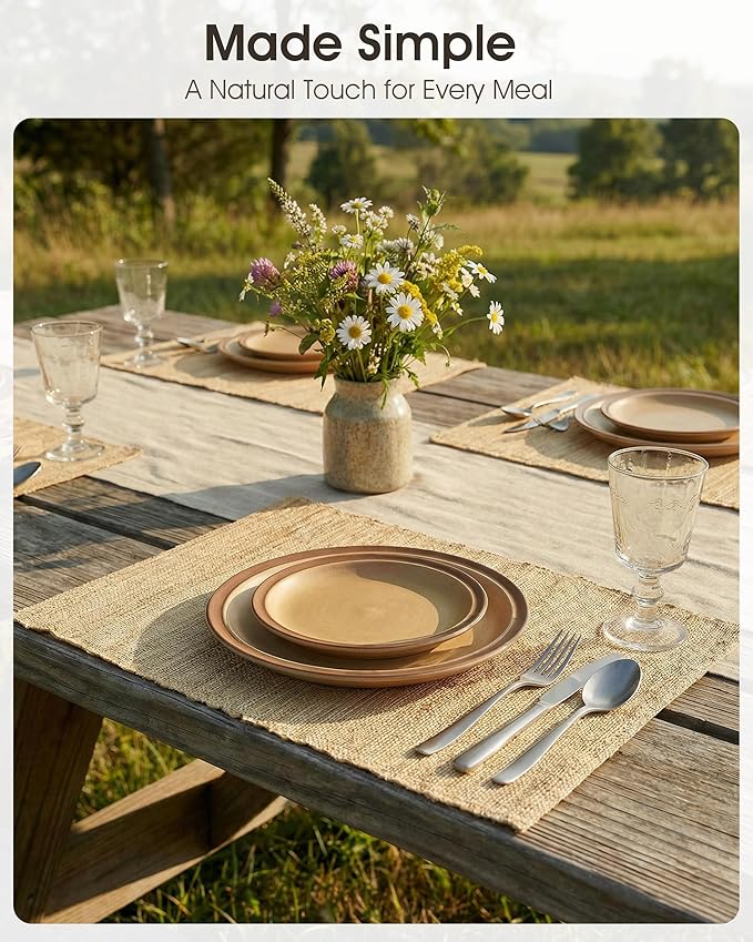 Handmade Ramie Placemats Set of 6, 12"x18" Eco-Friendly Natural Woven Table Mats for Dining Table, Heat-Resistant & Washable Natural Fiber Placemats for Kitchen, Farmhouse, Boho & Home Decor