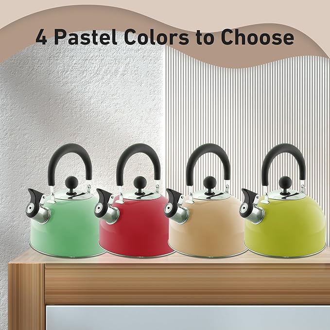 Lily's Home 2 Quart Stainless Steel Whistling Tea Kettle, the Perfect Stovetop Tea and Water Boilers for Your Home, Dorm, Condo or Apartment. (Pastel Green)