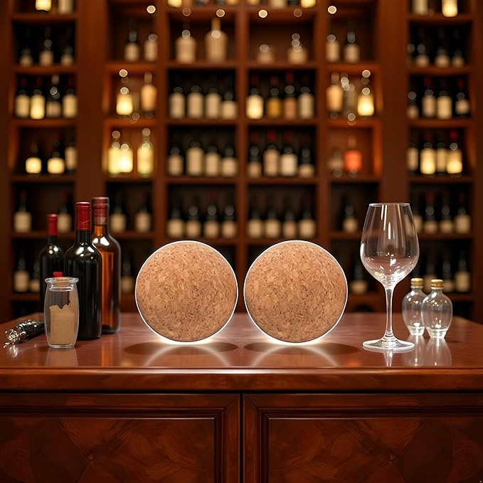 2Pcs Wooden Wine Cork Ball Stopper Plugs for Wine Decanter Carafe Bottle Replacement Wine Stoppers and Pourers Bar Tools