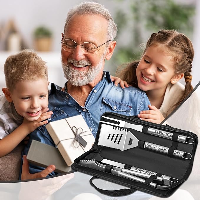 Retirement Gifts for Men, Retired Gifts for Men, Dad, Grandpa, Coworker, Teacher, Boss, Grilling Accessories, Heavy Duty Stainless Steel Grill Set BBQ Grill Tools for Outdoor Grill with Aluminum Case