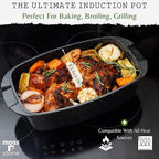 Moss & Stone 6 Quart Oval Roaster Pot with Lid, 12"x8.3" Die Cast Aluminum Chicken Roaster, Induction, Gas & Ceramic Cooktop Compatible, Hard Anodized Nonstick Roasting Pan With Lid, Oven Safe