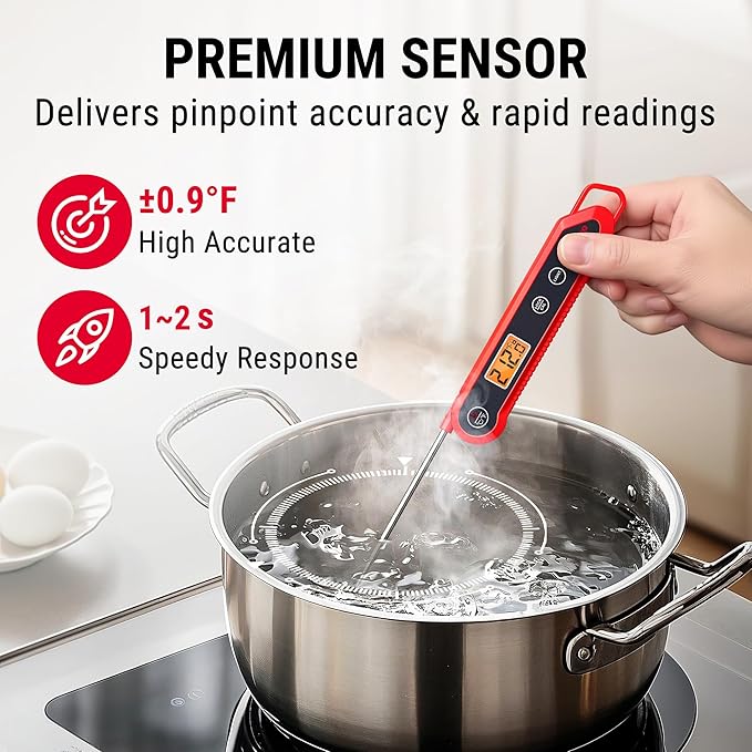 TempPro 1-2 Sec Instant Read Digital Meat Thermometer, ±0.9°F Accuracy, Waterproof & Backlight Food Thermometer for Cooking, Oil Fry Candy Meat Probe for Kitchen, BBQ, Oven, Grill, Smoker