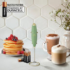 Zulay Kitchen Powerful Milk Frother Wand With 4 AA Duracell Batteries - Ultra Fast Handheld Drink Mixer - Electric Whisk Foam Maker for Coffee, Lattes, Cappuccino, Matcha & Creamer - Forest Gold