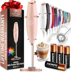 Zulay Kitchen Powerful Milk Frother Wand With 4 AA Duracell Batteries - Ultra Fast Handheld Drink Mixer - Electric Whisk Foam Maker for Coffee, Lattes, Cappuccino, Matcha & Creamer - Rose Peach