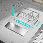 HapiRm Sponge Holder for Kitchen Sink - Self-draining Sink Caddy with Brush and Dishcloth Holders with Sloping Drainage - Silver