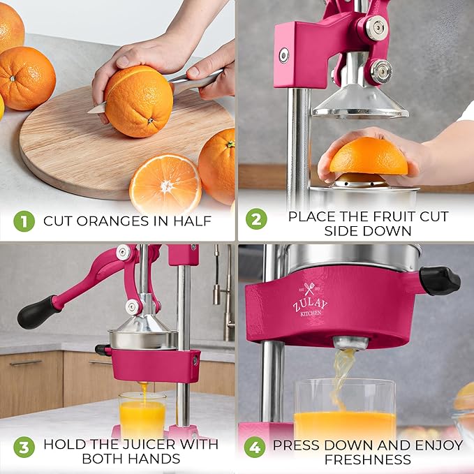 Zulay Kitchen Cast Iron Juicer - Easy-to-Clean Heavy-Duty Manual Juicer, Professional Citrus Juicer - Stainless Steel Lemon Squeezer - Manual Citrus Press & Orange Squeezer - Orange Juicer