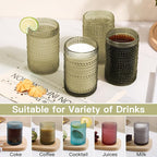 JOVGANK Green Vintage Hobnail Drinking Glasses Set of 6, Water Tumbler 15oz, Kitchen & Bar Beaded Highball Glasses, Beverage Glass Cups for Water, Beer, Juice, Housewarming and Mother's Day Gift