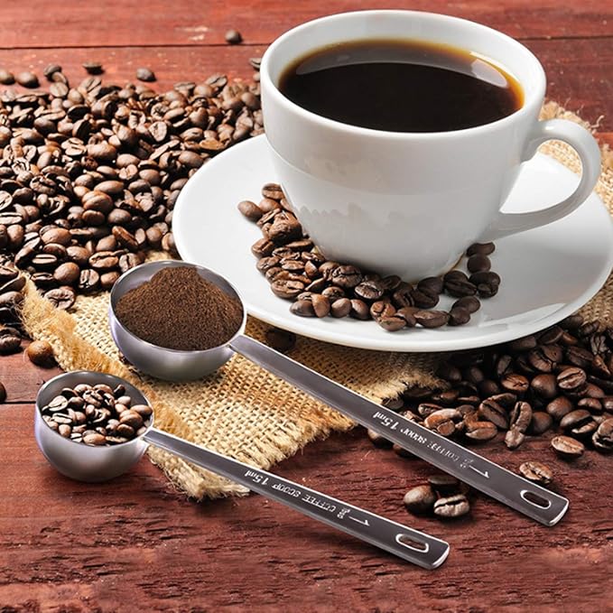 2-piece stainless steel tablespoon measure spoon, coffee scoop 1 tablespoon, long handle coffee scoop suitable for coffee powder and coffee making (silver-2pcs-15ml)