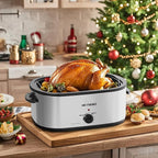 22 Quart Electric Turkey Roaster Oven with Self-Basting Lid Design, Large Stainless Steel Roaster Oven with Removable Pan & Rack, Silver