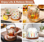 Rotatable Old Fashioned Glass Cup, 275ml/10oz Crystal Whiskey Glass Set of 2, Wood Coaster, Thickening, Used as Rum Glass Cup, Cocktail, Coffee, Milk to Relax and Reduce Stress, Christmas gifts