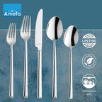 Amefa Metropole 45-Piece Flatware, Set for 8 – Stainless Steel Silverware, Polished Mirror Finish, Ergonomic Rust-Resistant Cutlery, Forks, Knives, Spoons, Salad Forks & Teaspoons for Dining & Parties
