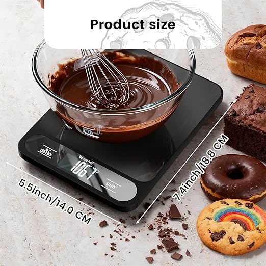 Food Scale, 22lb Ultra-Thin Digital Kitchen Scale, 1g/0.05oz Accuracy Ideal for Baking, Cooking, and Weight Loss Features 6 Measurement Units and LCD Display,Black,Easy to Clean, Batteries Included