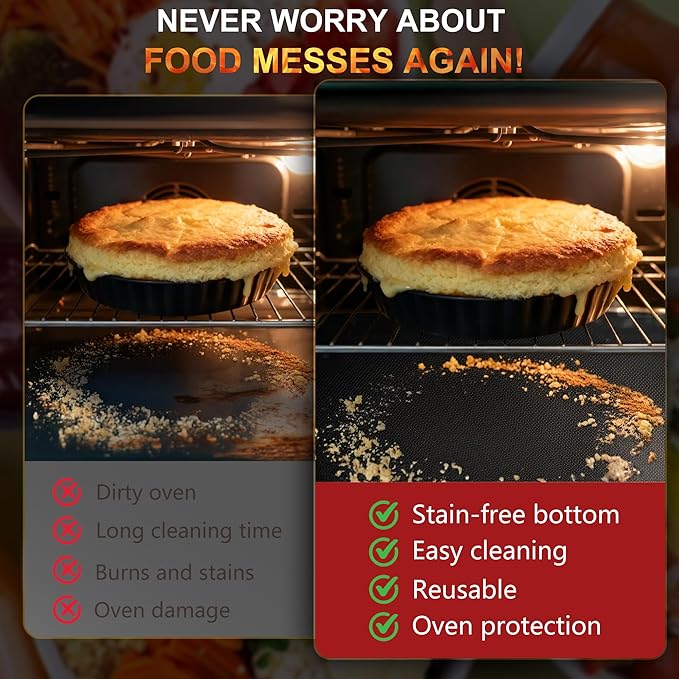 Large Oven Liners for Bottom of Oven, 17"x75" Heavy Duty Non-Stick Oven Liner Mat, Reusable Heat Resistant Grill & Baking Mat, BPA/PFOA Free Roaster Liners, Fits Electric, Gas, Toaster Ovens (Black)