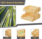 Bamboo 2 Tier Fruit Basket for Kitchen Counter, Large Capacity Fruit Storage Countertop, Fruit Holder, Wood Pantry Organizers and Storage, Kitchen Countertop Organizer With Two Banana Hangers (Bamboo)