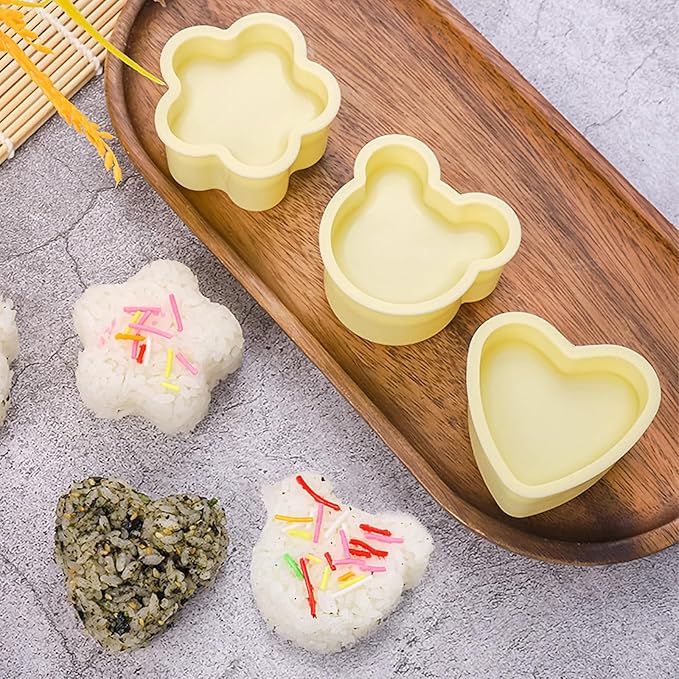 3 Pack Rice Ball Mold, Sushi Mold Diy Sushi Cooking Tools For Japanese Boxed Meal Children Bento,Kitchen Tools Sushi Plates Rice Ball Mold Non Stick Sushi Rice Making Kit (Yellow, Circle)