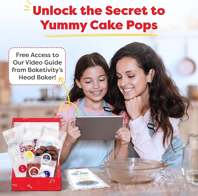 Baketivity Kids Baking DIY Activity Kit - Bake Delicious Cake Pops with Pre-Measured Ingredients – Best Gift Idea for Boys and Girls Ages 6-12 – Includes Free Hat and Apron