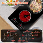 2 Electric Burner, 2000W Plug in Portable Cooktop, 110V Countertop Stove, Built-in Ceramic Hot Plate Dual Burner with 9 Power Levels, Timer, Safey Lock, Compatible with ALL Cookware