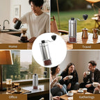 Portable Coffee Grinder Conical Burr for Espresso French Press Pour Over Double Bearing Internal Adjustment Capacity 25g (Silver-Ceramic Burr)