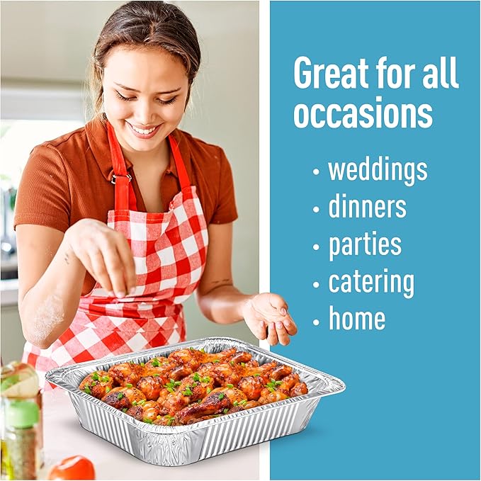 Diplastible Disposable Aluminum Pans With Lids, 9x13 (10pc) And 8x8 Square (10pc) Combo Set, Disposable Baking and Cake Pan (Pack of 20)