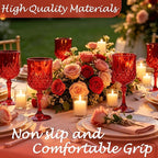 Plastic Wine Glasses, Plastic Goblets Vintage Style Cordial Unbreakable Drinking Glasses, Reusable Drinkware for Wedding Reception, Grand Event Party Supplies,Mother's Day(24, Red)