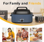 26QT Electric Roaster Oven, Electric Turkey Roaster with Viewing & Self-basting Lid, Stainless Steel Turkey Roaster Oven, Blue