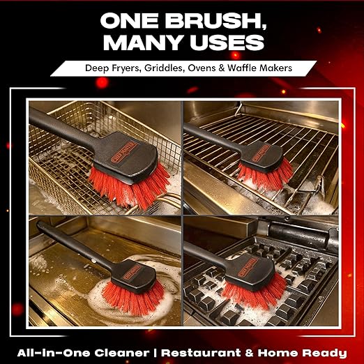 20" Deep Fryer Cleaning Brush by FryOilSaver Co., Up to 425F High Heat Resistant Pot Cleaning Brush for Kitchen Deep Fryers, Griddle, Grills, Ovens & Waffle Maker for Food Service & Restaurant - 90049