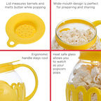 Ecolution Patented Micro-Pop Microwave Popcorn Popper with Temperature Safe Glass, 3-in-1 Lid Measures Kernels and Melts Butter, Made Without BPA, Dishwasher Safe, 3-Quart, Yellow