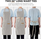 NLUS 2 Pack Cooking Aprons for Women with Pockets, Adjustable Kitchen Bib Aprons Chef Aprons for Women Men(Brown Pinstripes)