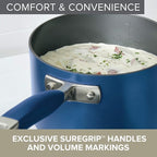 Anolon Advanced Home Hard Anodized Nonstick Sauce Pan/Saucepan with Straining and Lid, 2 Quart (2 Qt Straining Saucepan, Indigo)