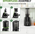 Cold Press Juicer Machines, Slow Masticating Juicer with Large Chute, Self-Feeding Juice Extractor for Whole Fruits & Vegetables, 98% Juice Yield, Quiet & Easy to Clean, Black