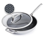 GreenPan Spectra 12" Wok Pan with Lid, Hybrid Tri-Ply Stainless Steel, PFAS-Free Ceramic Nonstick Textured Cooking Surface, Induction Cookware, Diswasher Safe, Oven & Broiler Temp to 850˚F