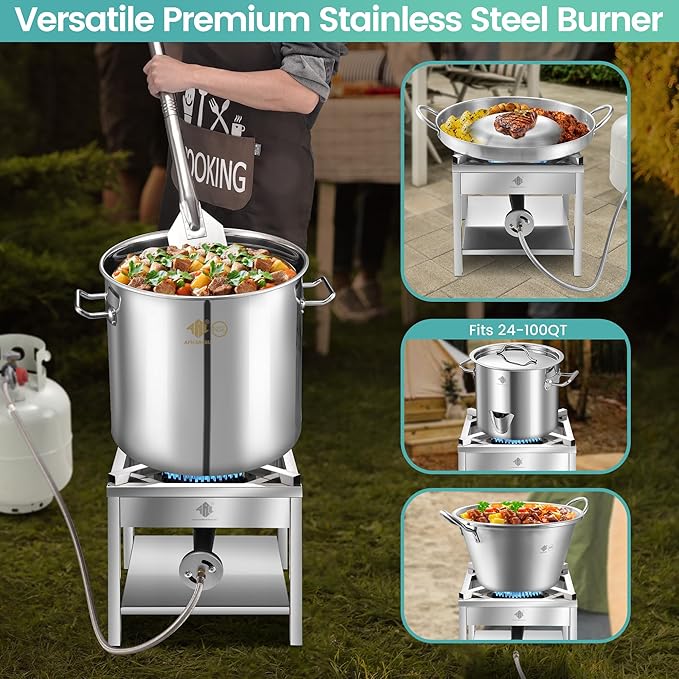 ARC 64QT Stainless Steel Seafood Boil Pot with 200,000BTU Propane Burner, w/Basket for Outdoor Deep Fryer, Large Cooking Pot for Turkey Fryer, Crab, Crawfish, Shrimp, Lobster Boiling Stock Pot