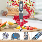 Toogel Cordless Immersion Blender, 4-in-1 Electric Hand Blender with 21-Speed & 3-Angle Adjust, USB Rechargeable, BPA-Free & Dishwasher Safe for Baby Food, Smoothies, Soup (Grey)