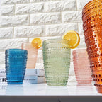 Khen Beaded Highball Tumbler Drinking Glasses Set | Set of 6 | Vintage Hobnail Bubble Design Whiskey Glassware, Old-Fashioned, Art Deco Glass for Water, Wine, Cocktail Dishwasher Safe (14.6 OZ)