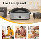 18 Quart Roaster Oven with Self-Basting Lid, Large Electric Turkey Roaster Oven with Defrost & Warm Function, Adjustable Temperature, Removable Pan & Rack, Stainless Steel, Silver