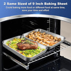 P&P CHEF 9 Inch Baking Cookie Sheet, Oven Pan Tray Stainless Steel Sheet Pan for Kitchen, Oven Bakeware for Multi Uses, Shiny Look & Dishwasher Safe, Healthy & Heavy Duty, 2Pcs