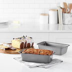 Amazon Basics Rectangular Nonstick Bread Loaf Pan for Baking Meatloaf with Even Heat Distribution, 9.5 x 5 Inch, Gray, Set of 2