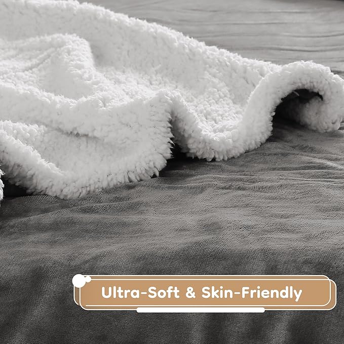 Electric Heated Blanket Throw - 50"x60", Soft Flannel Heating Blanket, 4 Heating Levels, 3H Auto Shut Off, Breathable Warm and Washable for Sofa, Light Grey