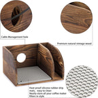 ELLDOO Vintage Wood Coffee Organizer Stand, Compatible with Chemex Coffee Makers, Holds Coffee Maker and Coffee Paper Filters, Fits Collar and Handle Carafes, with Grey Silicone Dripper Mat