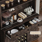 63 Inch Tall Coffee Bar Cabinet with 3-Tier, Kitchen Hutch with 3 Large Drawers, Farmhouse Coffee Bar with 9 Wine Racks & 3 Glass Holders, Wine Storage Cabinet for Living Dining Room, Oak