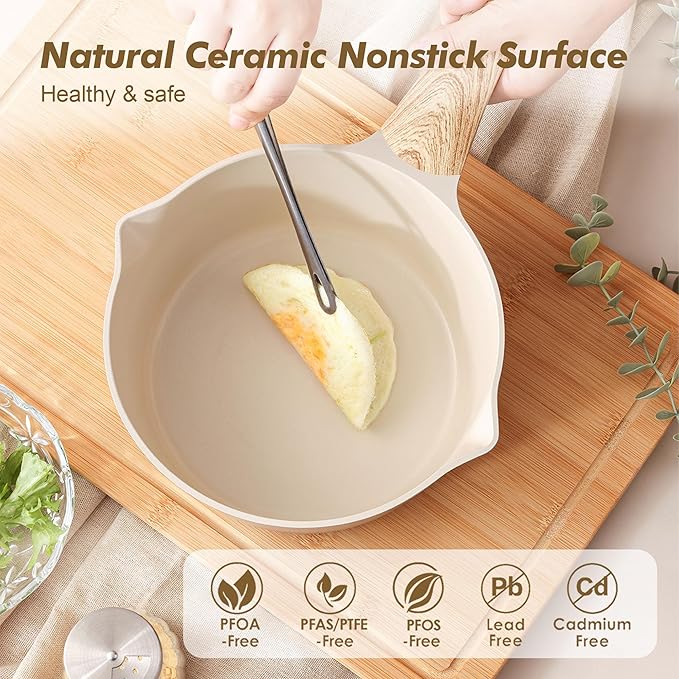 SENSARTE Ceramic Nonstick Sauce Pan with Lid, 2.5 Quart Saucepan with Double Spout, Large Cooking Pot, Non toxic Kitchen Sauce Pot, Non stick Saucier Pan, Induction Cookware, PFOA PTFE PFAS Free